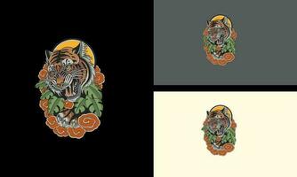 Kopf Tiger mit Blumen Vektor Maskottchen Design