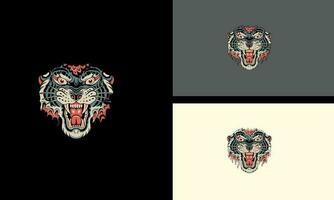 Kopf Tiger mit Flammen Vektor Illustration Maskottchen Design