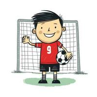 Fußball Torwart behalten Tor Vektor Illustration, Karikatur Kinder handgemalt Stil. Kinder spielen Fußball