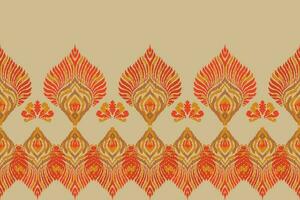 Ikat Romantik ethnisch Pfau Stammes- nahtlos Muster zum Tapete, Dekoration, Stoff und Textil, Hintergrund, Teppich. vektor