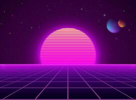 Neon- Cyberpunk futuristisch Landschaft. Sci-Fi Hintergrund abstrakt Digital Planet. Vektor Illustration