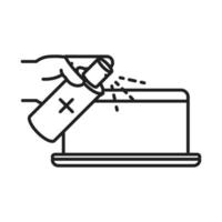 Desinfektion Laptop-Spray in der Hand Reinigung Coronavirus-Prävention Desinfektionsmittel-Produktlinie Symbol vektor