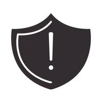 varning ikon sköld skydd varningstecken uppmärksamhet fara utropstecken försiktighetsåtgärd silhuett stil design vektor