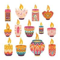 glücklich Diwali Öl Lampe einstellen Design vektor