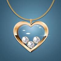 Halskette mit Herzanhänger an einer Goldkette. mit drei goldbesetzten Diamanten. Dekoration für Frauen.