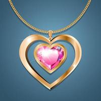 Halskette mit Herzanhänger an einer Goldkette. mit einem purpurroten Juwel in einem Goldrahmen. Dekoration für Frauen. vektor