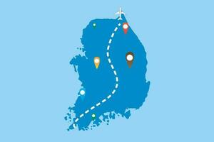 Karta av plats av norr korea med plan flygande över dess territorium mot de destination vektor illustration