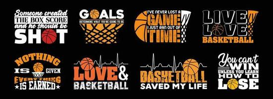 basketboll t skjorta design bunt, citat handla om basketboll, basketboll t skjorta, basketboll typografi t skjorta design samling vektor