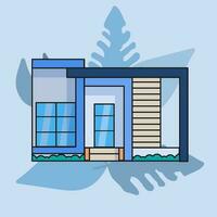 enkel hus isolerat vektor. blå tema Färg, svart stroke, blad form bakgrund. enda urban bostad vektor illustration.