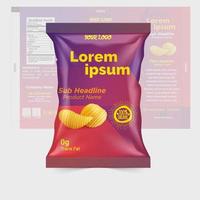 potatischips och påsar för folie för torrfruktpaket som isoleras på vit bakgrund i illustration 3d vektor