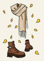 weiblich Herbst Bild zum Wärme. modisch modern Design zum Banner von Kleidung und Schuhwerk Shops. Mode Zubehör zum Mädchen vektor