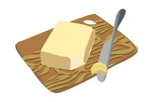 Butter auf ein hölzern Planke, Küche Metall Messer. eben Vektor mit schwarz Umriss, Karikatur