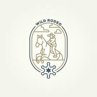 minimalistisch Cowboy Rodeo Linie Kunst Emblem Symbol Logo Vorlage Vektor Illustration Design. einfach modern serif Cowboy Reiten Pferd Abzeichen Logo Konzept