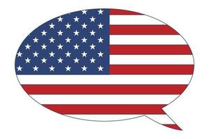 bunt aufbieten, ausrufen, zurufen mit Englisch USA Amerika Flagge, lernen und sprechen Englisch Zeichen, Vektor Illustration.