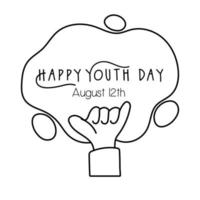 Happy Youth Day Schriftzug mit Hand Rock'n'Roll Symbol Linienstil line vektor