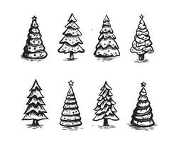 Weihnachtsbaum-Set, handgezeichnete Illustrationen. vektor