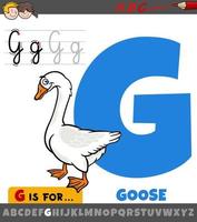 Buchstabe g aus dem Alphabet mit Cartoon-Gans-Tier-Charakter vektor