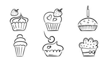 köstlich Cupcake. Dessert Vektor Illustration Design. Linie Kunst