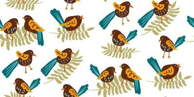 nahtlos Muster Vögel im retro Stil. Hand gezeichnet Kritzeleien, Vektor Illustration von Zeichen im Jahrgang.