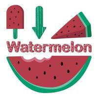 einstellen von Wassermelonen und Stücke von Wassermelonen, wie Gut wie Wassermelone Nachspeisen vektor