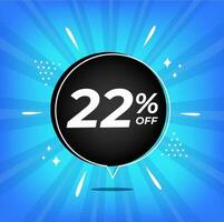 22 procent av. blå baner med tjugotvå procent rabatt på en svart ballong för mega stor försäljning. vektor