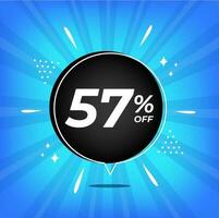 57 procent av. blå baner med femtiosju procent rabatt på en svart ballong för mega stor försäljning. vektor