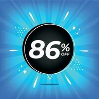 86 procent av. blå baner med åttiosex procent rabatt på en svart ballong för mega stor försäljning. vektor