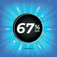 67 procent av. blå baner med sextiosju procent rabatt på en svart ballong för mega stor försäljning. vektor