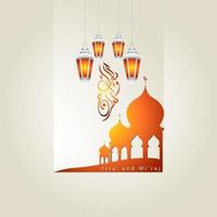 Illustration von isra und miraj die nachtreise des propheten muhammad mit einer goldenen farbe mit einer kombination aus kreisförmigen ornamenten traditionelle grußkarte vektor