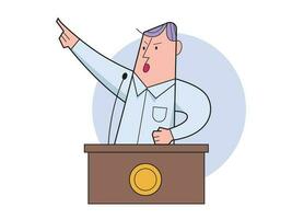 Politiker Sprechen hinter das Podium, Öffentlichkeit Lautsprecher Charakter Vektor Illustration