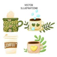 tecknad serie kaffe tid med vattenfärg stil vektor
