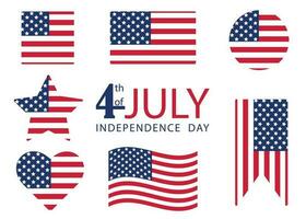 4 .. von Juli. USA Unabhängigkeit Tag. Flaggen von das USA mit Herzliche Glückwünsche auf Unabhängigkeit Tag. verwendbar zum Gruß Karten, Banner, Hintergrund. Vektor