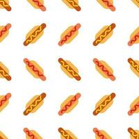 gott gudomlig aptitlig varm hund med senap och ketchup snabb mat sömlös mönster. vektor illustration i minimal tecknad serie platt stil isolerat på vit bakgrund. för leverans, Säljare, meny kort.