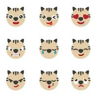 uppsättning av söt katt emoticons.cat ansikte ikon på vit bakgrund vektor
