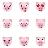 uppsättning av söt gris uttryckssymboler.gris ansikte ikon på vit bakgrund vektor
