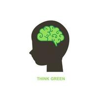 mänsklig hjärna ikon med tänkande grön. grön hjärna vektor ikon
