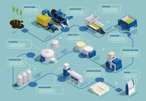 Zucker Produktion isometrisch Flussdiagramm vektor