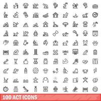 100 Handlung Symbole Satz, Gliederung Stil vektor