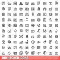 100 Hacker Symbole Satz, Gliederung Stil vektor