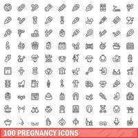 100 Schwangerschaft Symbole Satz, Gliederung Stil vektor