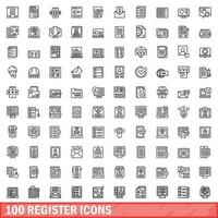 100 registrieren Symbole Satz, Gliederung Stil vektor