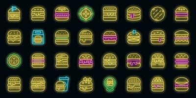 hamburgare ikoner uppsättning vektor neon