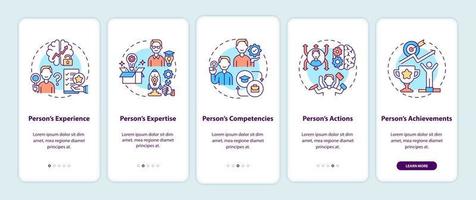 Persönliche Markenkomponenten Onboarding mobiler App Seitenbildschirm mit Konzepten vektor