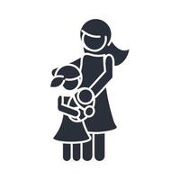 mor och dotter som bär en babay-familjedagsikon i siluettstil vektor