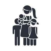 Mutter mit Baby Sohn und Tochter zusammen Familientag Symbol im Silhouette-Stil vektor