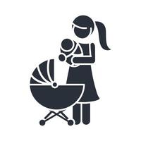 Mutter mit Baby im Kinderwagen Familientag-Symbol im Silhouette-Stil vektor