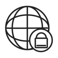 Cybersicherheit und Informationen oder Netzwerkschutz World Lock Vorhängeschloss Privacy Line Style Icon vektor