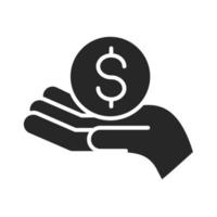 donation välgörenhet volontär hjälp sociala hand ger pengar mynt siluett stilikon vektor