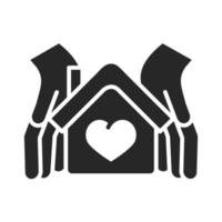 Spende Wohltätigkeit Freiwilliger Hilfe Soziale Hände Schutz Haus Liebe Silhouette Stil Symbol vektor
