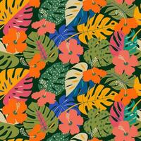 tropisch Blume Muster nahtlos, Silhouette von Blühen, Hand gezeichnet botanisch, Blumen- Blatt zum Frühling und Sommer- Zeit, natürlich Ornamente zum Textil, Stoff, Hintergrund, Hintergrund Design. vektor